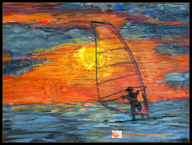 My interpretation of a windsurf sunset. Painted by me in 2009.
