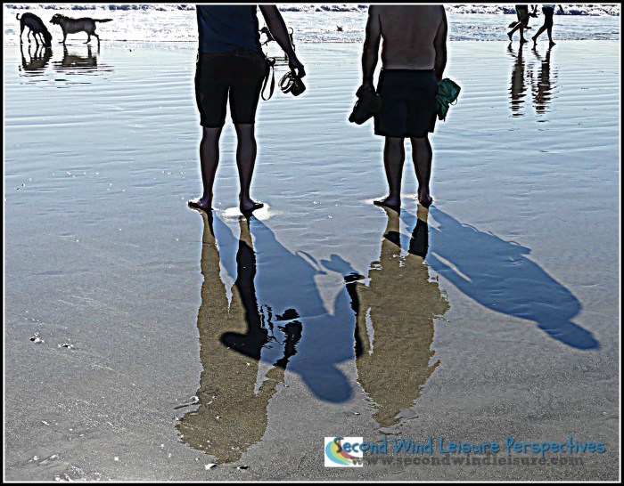 Legs cast shadows and reflections