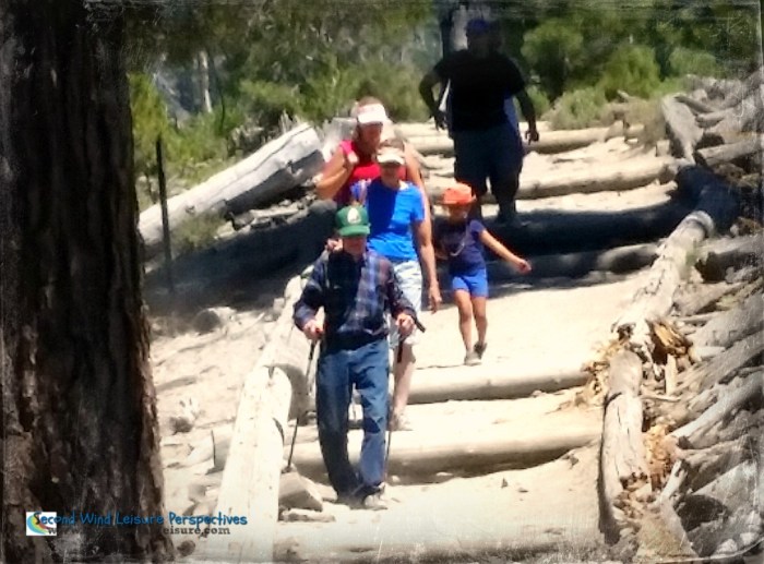 80-year old dad hiking on his birthday in Mammoth Lakes