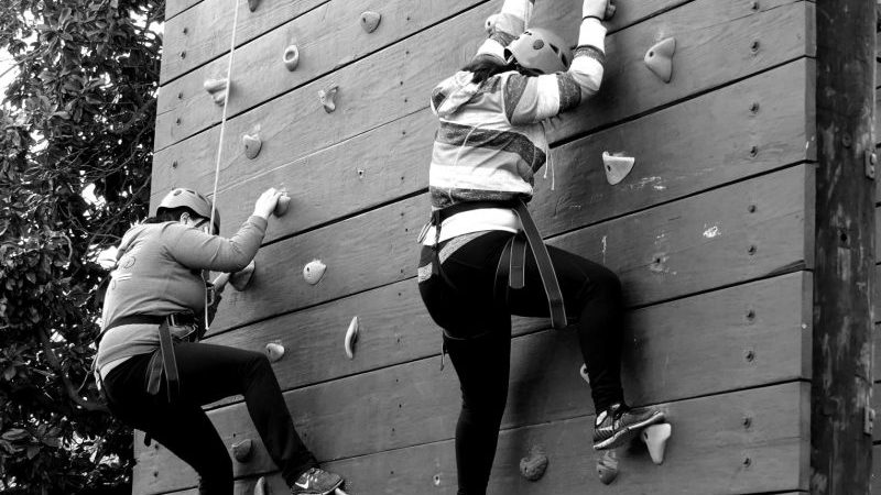 Students on the climbing wall.