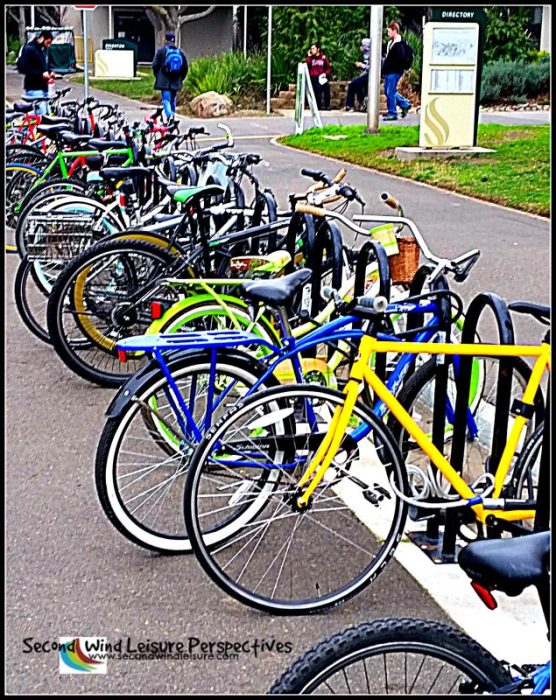 student bicycles line the sidewalk