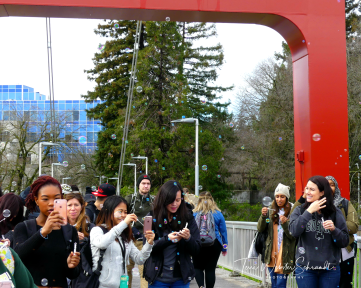 University students blow bubbles to prove that spontaneity in leisure is rewarding.