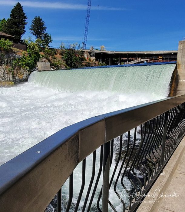 Spokane River flows through downtown Spokane, WA