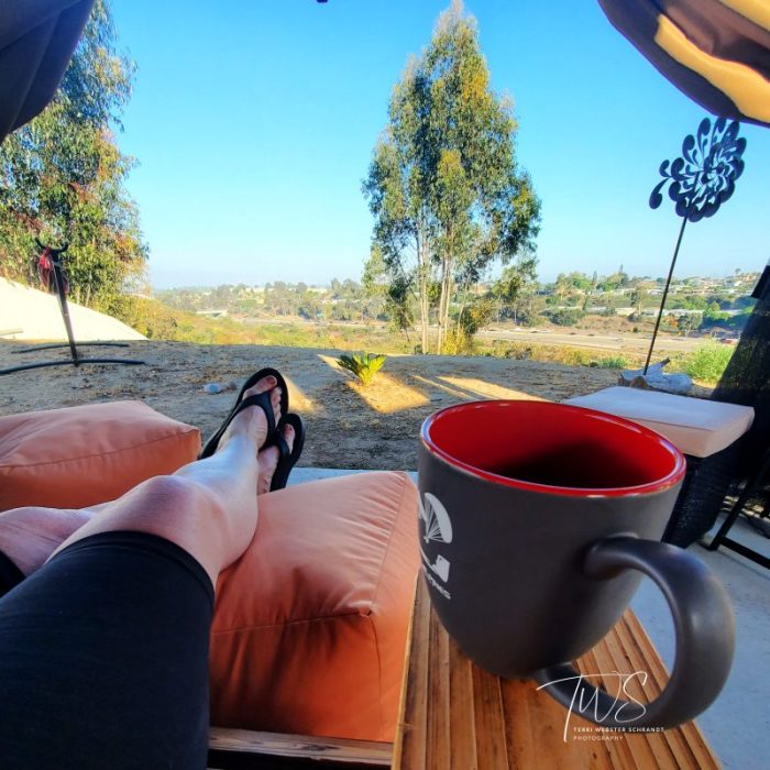 Morning coffee overlooking Hwy 94 San Diego