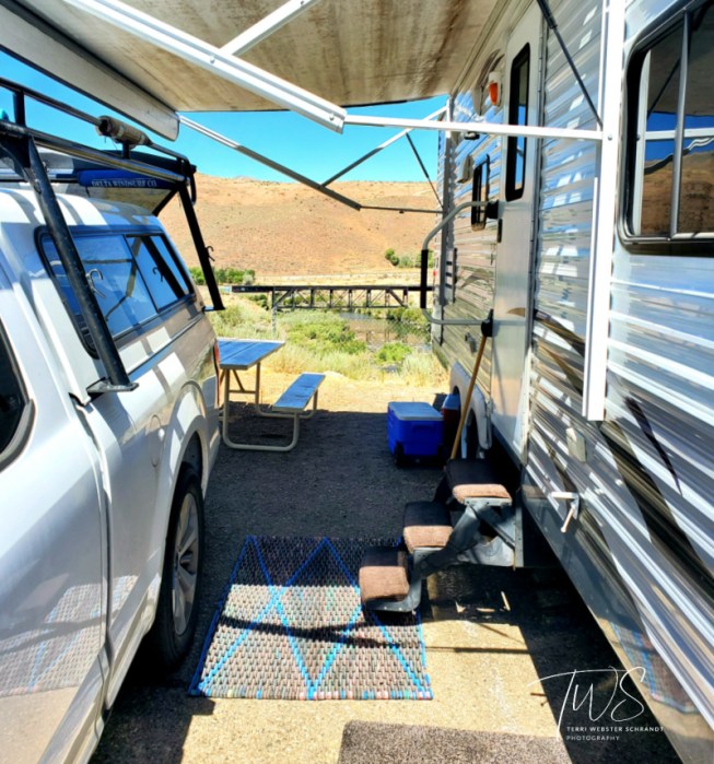 RV View of Truckee River from Verdi, Nevada KOA