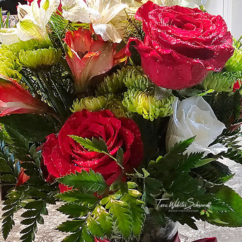 Red roses and green leaf bouquet