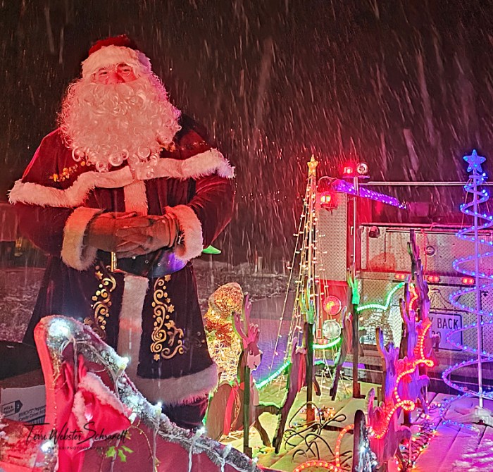 Santa visits in the snow
