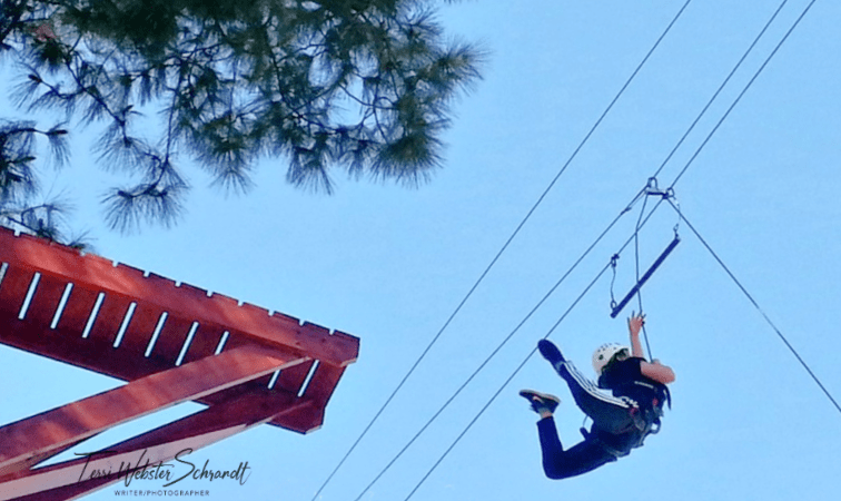 woman jumping toward suspended trapeze
