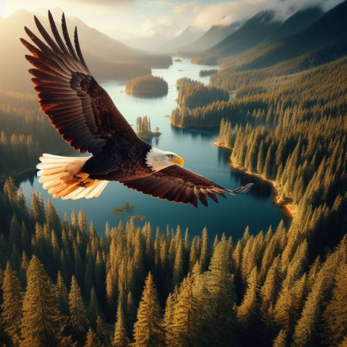 Digital Eagle flying over lake