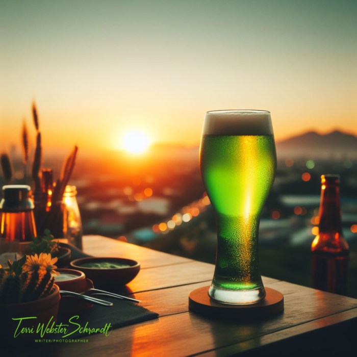 green beer and sunset