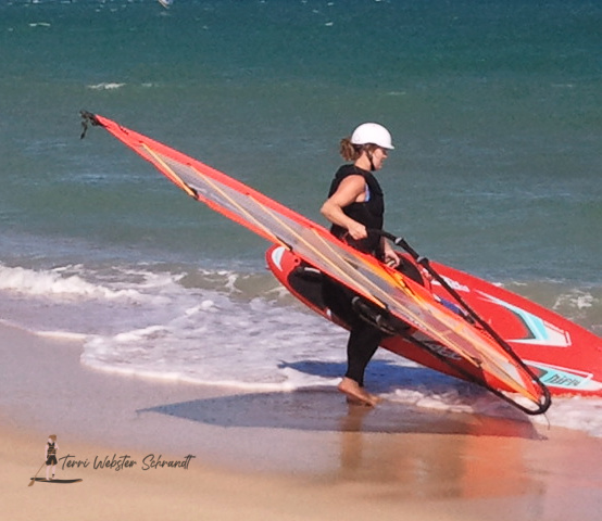 walking with windsurf gear