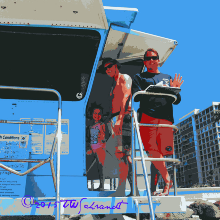 people in lifeguard stand