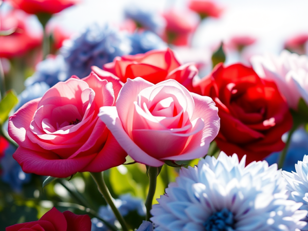 red white blue florals