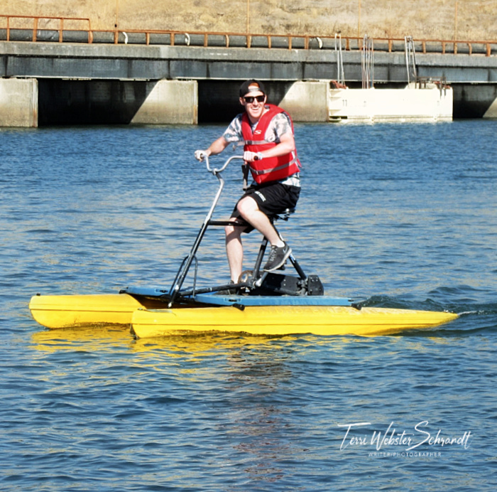man on water bike