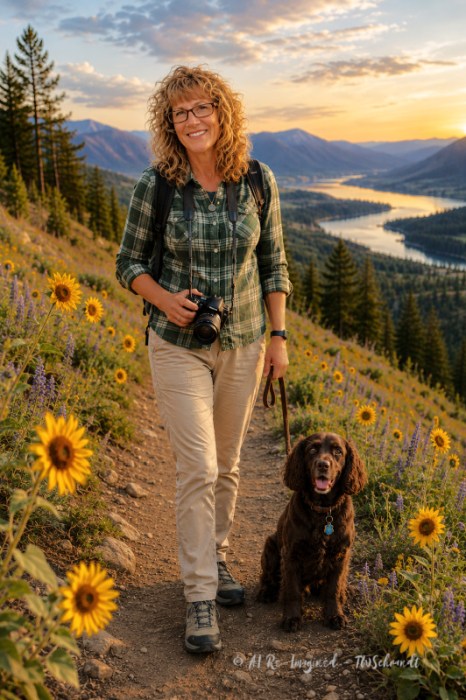 woman and dog on trail